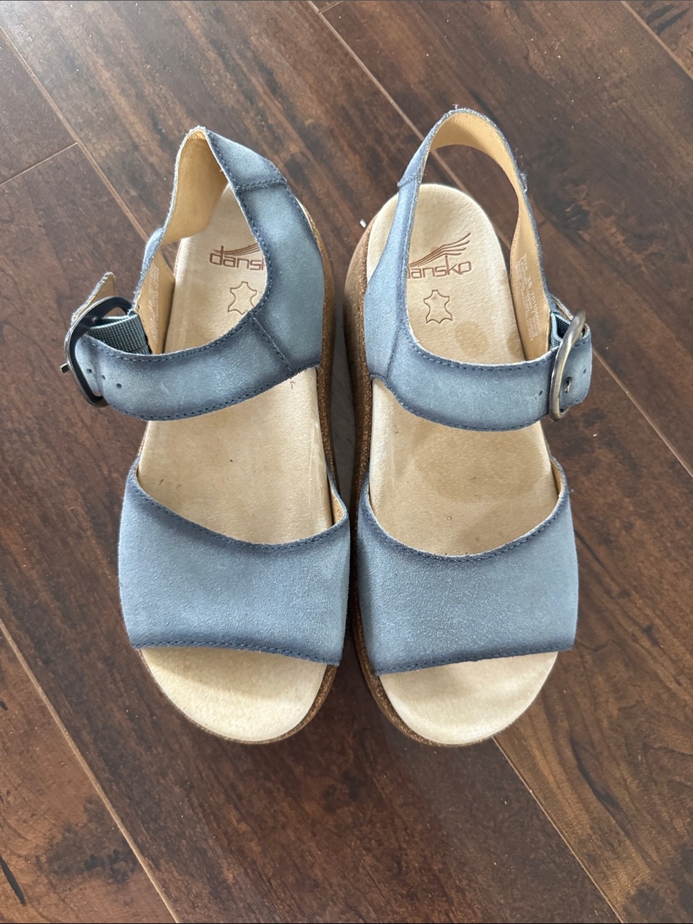 Dansko Women's Bianca Platform Wedge Sandal in Blue Burnished Suede